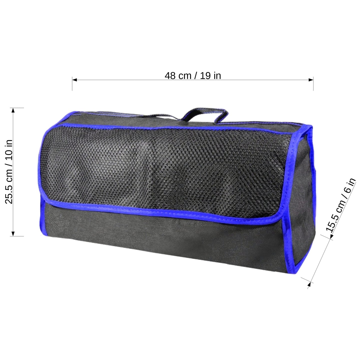 Car Boot Organiser Bag Anti Slip Foldable for Boot Storage Case Tool Bag Boot Tidy Bag, Suitable for All Vehicles, Black & Blue (M)