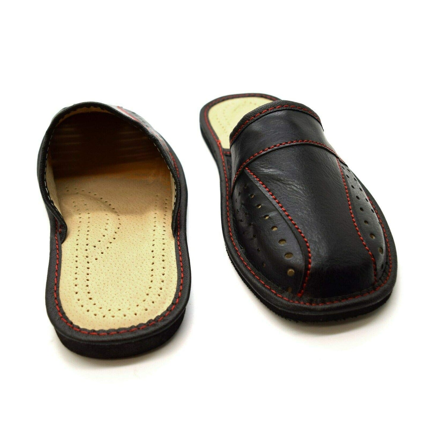 Men's Leather Slippers Shoes Comfort Sandals Slip On Mules Black (Size UK 7)