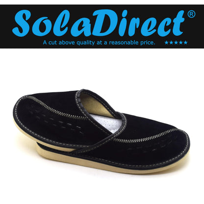 Men's Natural Suede Leather Slippers Shoes, Comfortable Slip-On Mules for Gents (Black, Size: 11 UK / 46 EU)