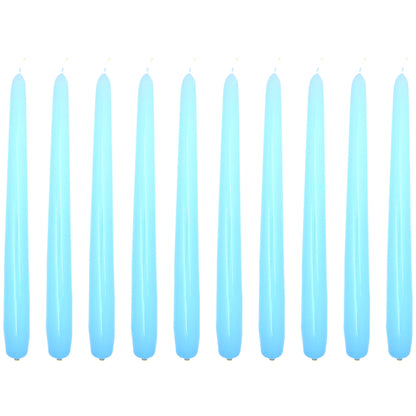 Tapered Dinner Candles, Pack of 10, Unscented, Long Burning Time, 24 cm / 19.45" (Light Blue, Varnished)