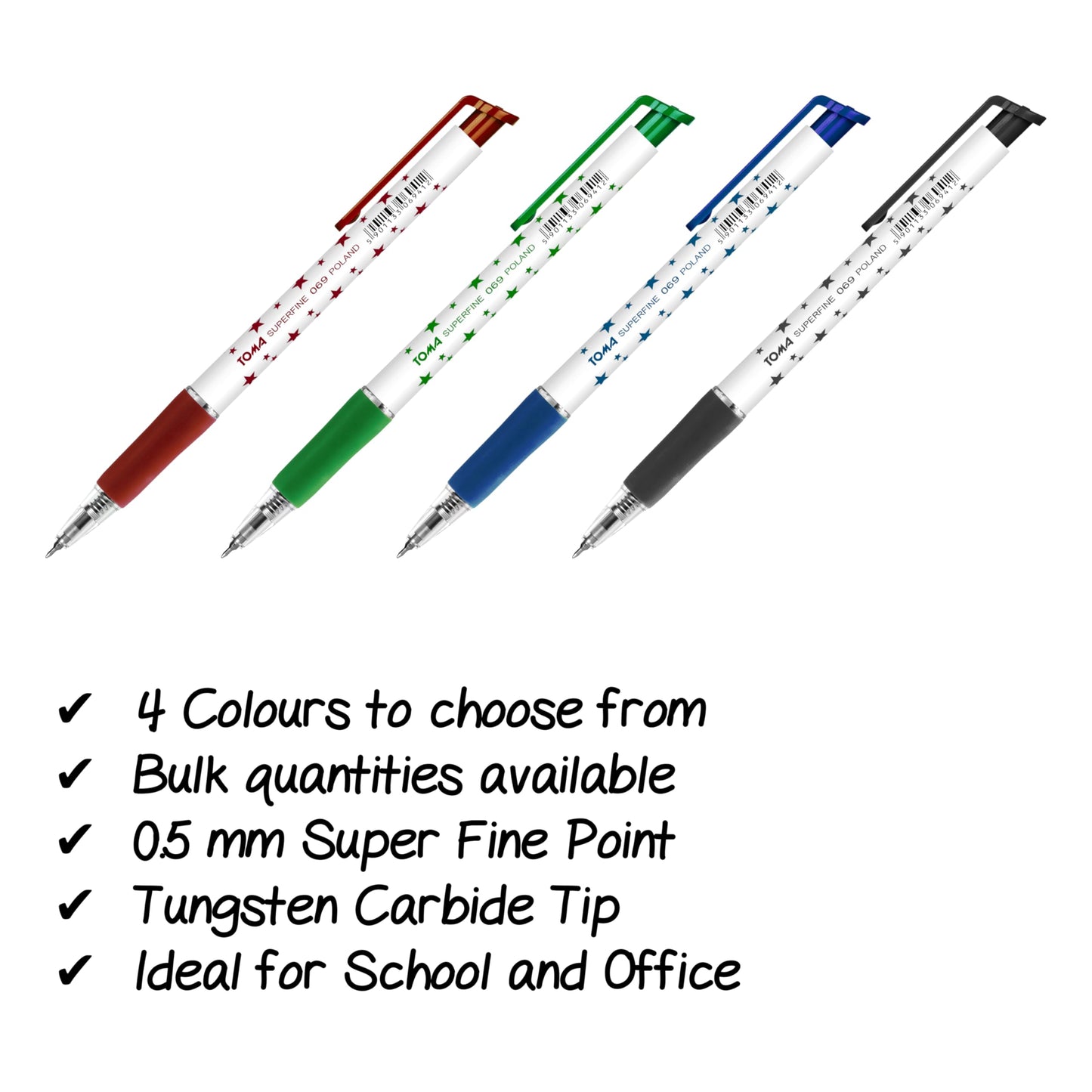 Ballpoint Pens, Retractable Smudge Free Pens, Extra Fine Point 0.5 mm, Ideal for School, Office, Everyday Use (Blue, 2 Pens)