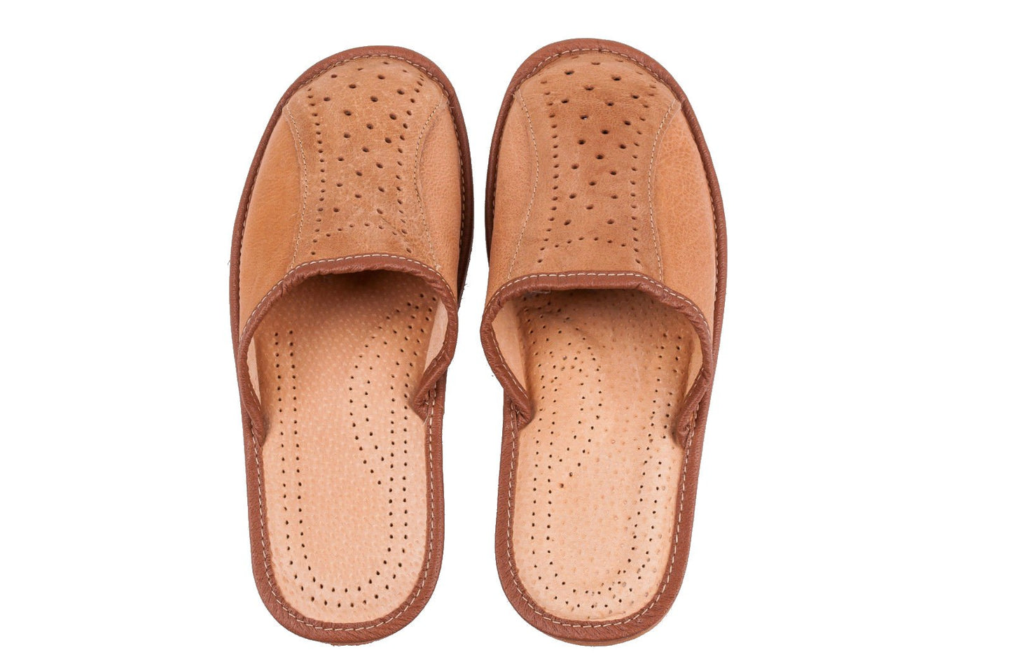 Men's Natural Leather Slippers Shoes, Closed Toe Comfortable Slip-On Sandals Mules for Gents (Light Brown, Size: 7 UK / 41 EU)