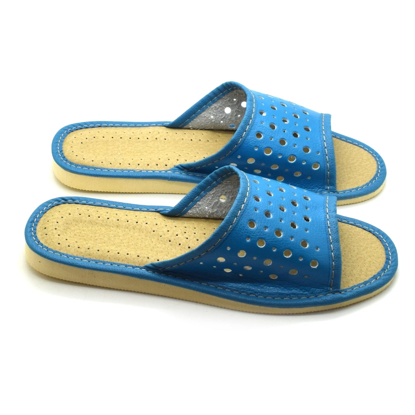 Women's Faux Leather Slippers Shoes, Open Toe Comfortable Slip-On Sandals Mules for Ladies (Blue, Size UK 3)