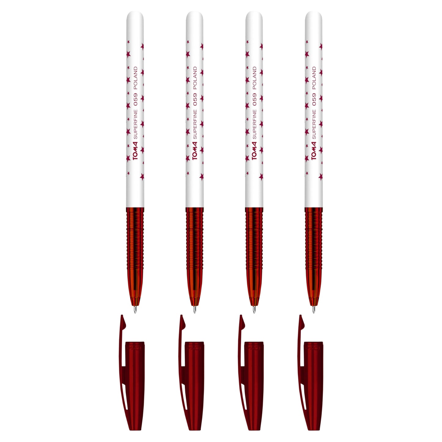 Ballpoint Pens, Smudge Free Ballpoint Pens, Extra Fine Point 0.5 mm, Ideal for School, Office, Everyday Use (Red, 4 Pens)