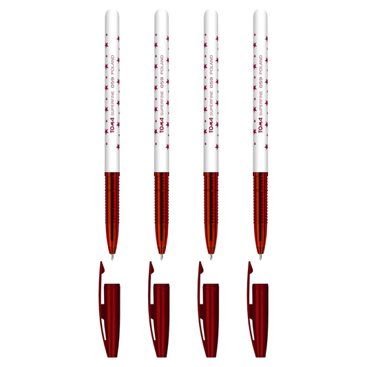 Ballpoint Pens, Smudge Free Ballpoint Pens, Extra Fine Point 0.5 mm, Ideal for School, Office, Everyday Use (Red, 4 Pens)