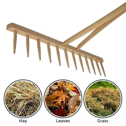 Wooden Agricultural Farming Garden Rake - 12 Teeth, 60 cm Wide, 130 cm Long - Lightweight and Durable Beech Wood Rake