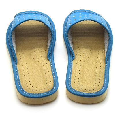 Women's Faux Leather Slippers Shoes, Open Toe Comfortable Slip-On Sandals Mules for Ladies (Blue, Size UK 3)