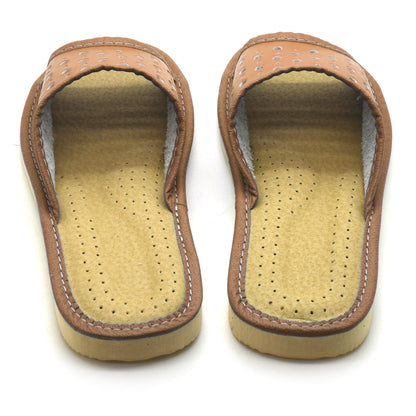Women's Faux Leather Slippers Shoes, Open Toe Comfortable Slip-On Sandals Mules for Ladies (Brown, Size UK 7)
