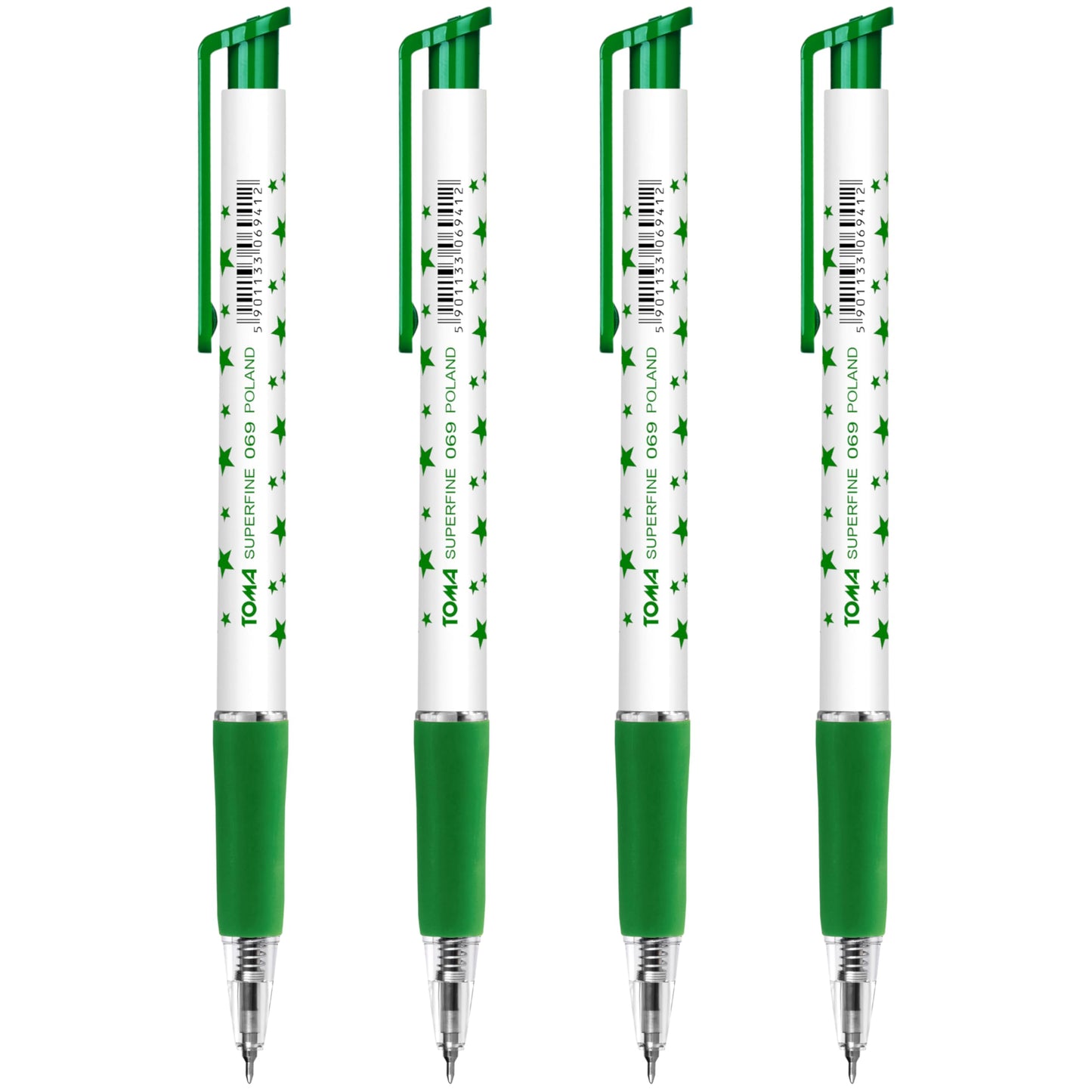 Ballpoint Pens, Retractable Smudge Free Pens, Extra Fine Point 0.5 mm, Ideal for School, Office, Everyday Use (Green, 4 Pens)