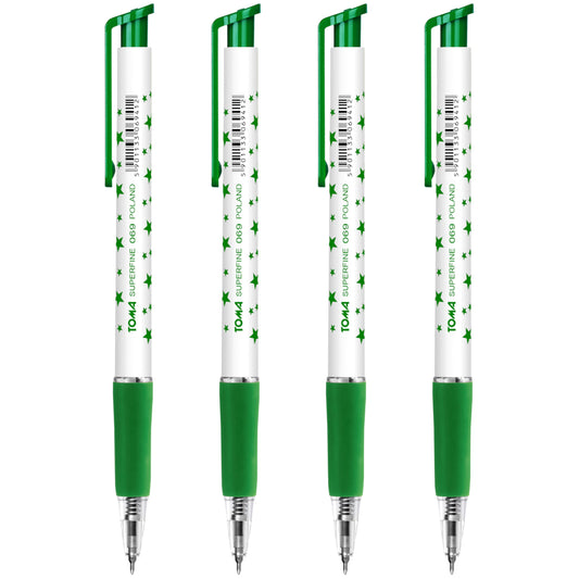 Ballpoint Pens, Retractable Smudge Free Pens, Extra Fine Point 0.5 mm, Ideal for School, Office, Everyday Use (Green, 4 Pens)