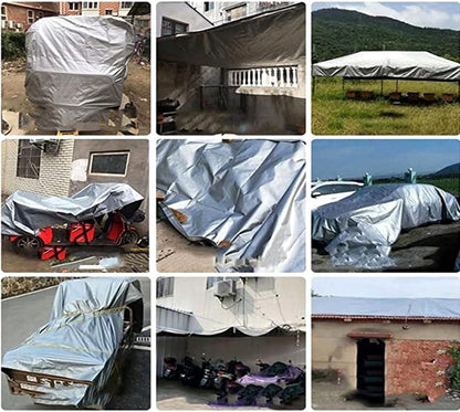 8 x 8 m Heavy-Duty Tarpaulin Cover - Silver/Black 260GSM - Waterproof, Frost-Resistant, UV Protection, Multipurpose, Groundsheet