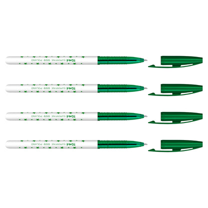 Ballpoint Pens, Smudge Free Ballpoint Pens, Extra Fine Point 0.5 mm, Ideal for School, Office, Everyday Use (Green, 4 Pens)