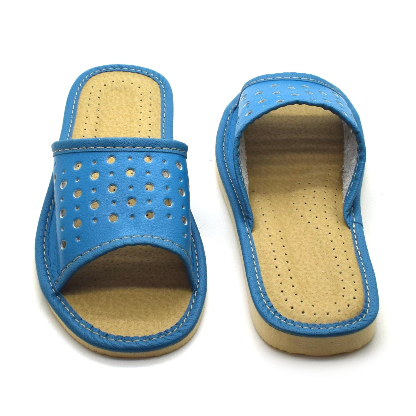 Women's Faux Leather Slippers Shoes, Open Toe Comfortable Slip-On Sandals Mules for Ladies (Blue, Size UK 7)