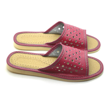 Women's Faux Leather Slippers Shoes, Open Toe Comfortable Slip-On Sandals Mules for Ladies (Pink, Size UK 8)