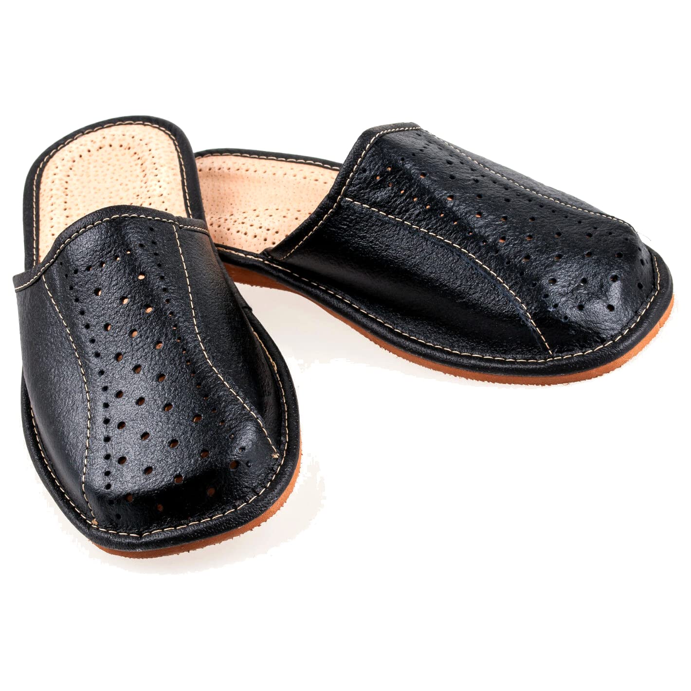 Men's Handmade Leather Slippers 100% Natural Leather (Size UK 9 / EU 43) Black