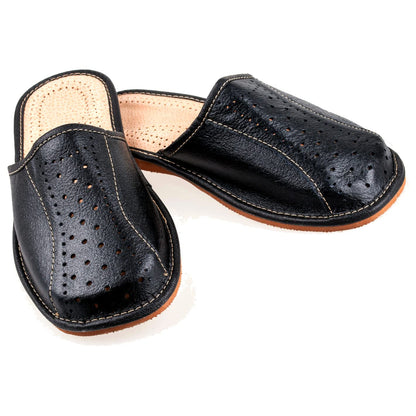 Men's Handmade Leather Slippers 100% Natural Leather (Size UK 9 / EU 43) Black