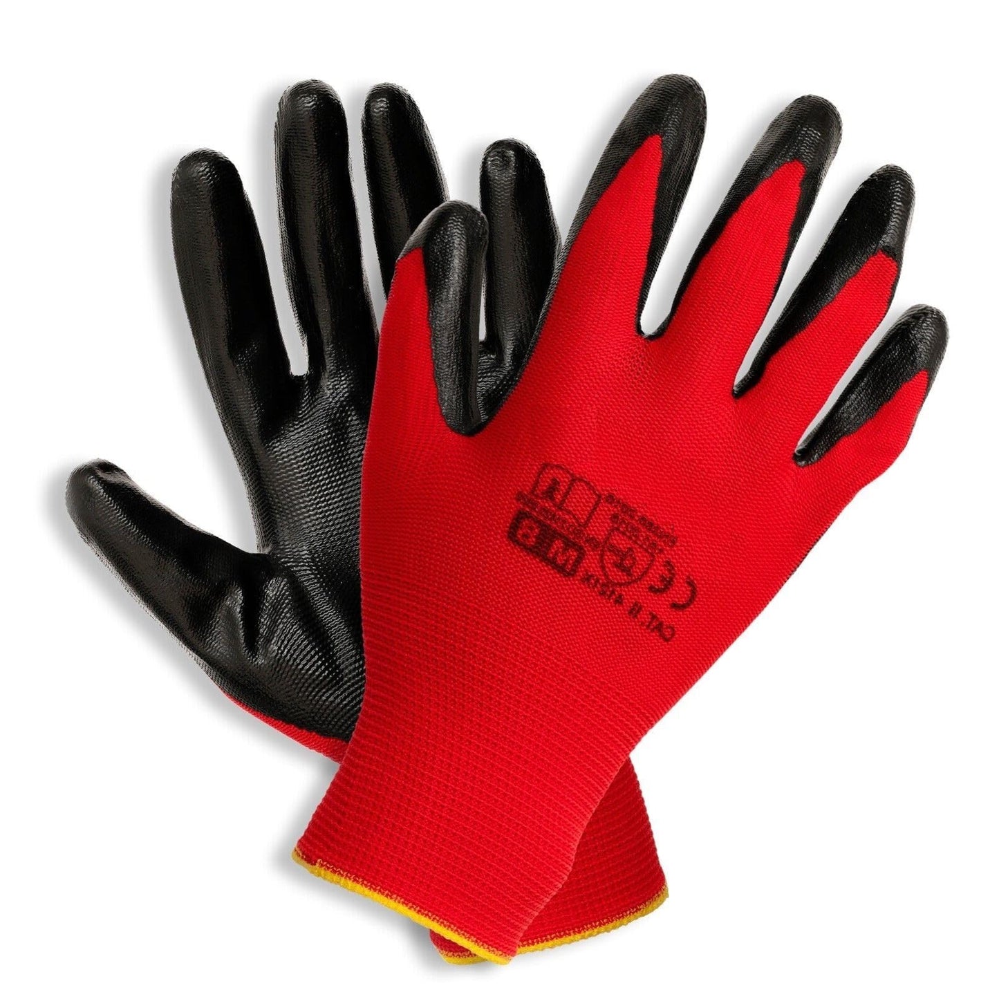 24 Pairs of Work Gloves, Heavy-Duty Nitrile Coated Protective Gloves, Secure & Anti-Slip Grip, Wear Resistant (Red, Large)