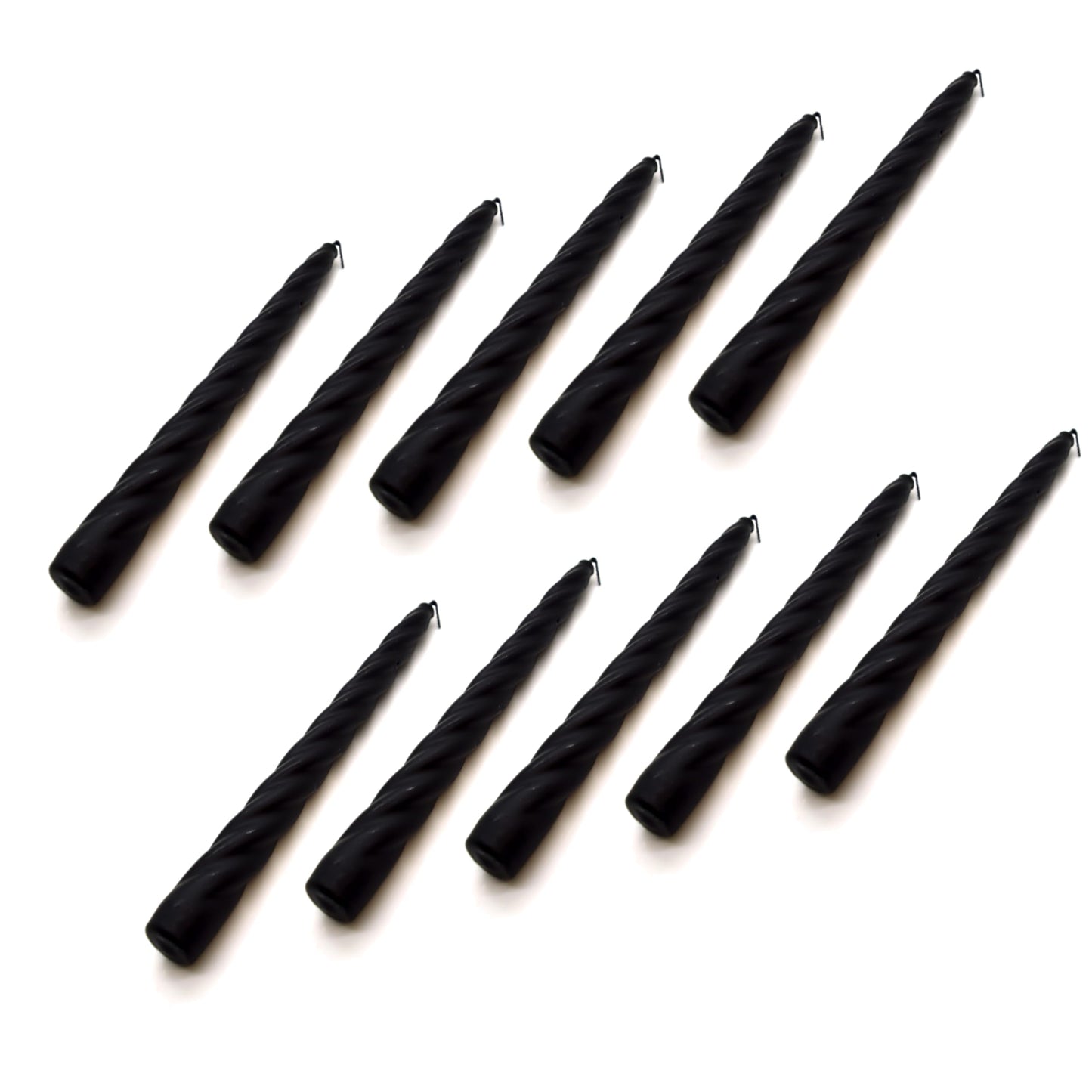 Tapered Dinner Candles, Table Spiral Candles, Pack of 10, Decorative Household Candles, Up to 7 Hours, 23 cm / 9" (Black)