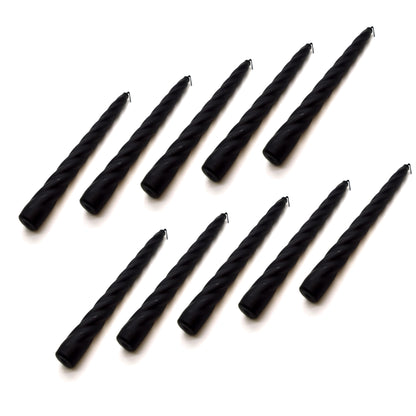 Tapered Dinner Candles, Table Spiral Candles, Pack of 10, Decorative Household Candles, Up to 7 Hours, 23 cm / 9" (Black)