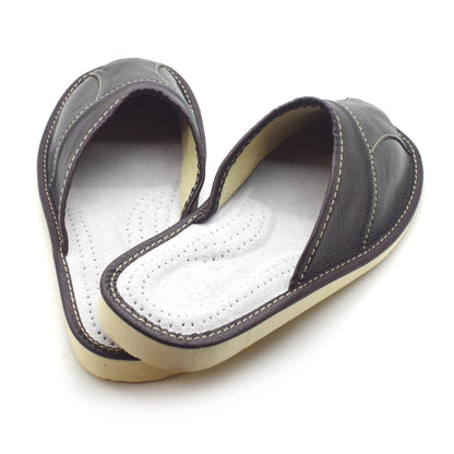Men's Natural Leather Slippers Shoes, Closed Toe Comfortable Slip-On Sandals Mules for Gents (Dark Brown, Size: 6 UK / 40 EU)