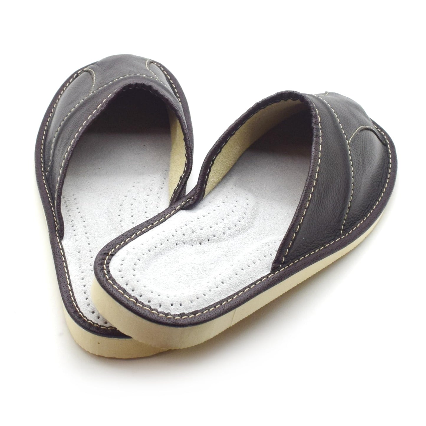 Men's Natural Leather Slippers Shoes, Closed Toe Comfortable Slip-On Sandals Mules for Gents (Dark Brown, Size: 9.5 UK / 44 EU)