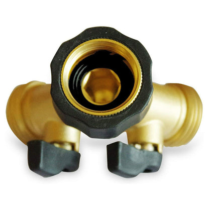Brass Garden Hose Splitter 2-Way Y Hose Connector Adaptor with Valves
