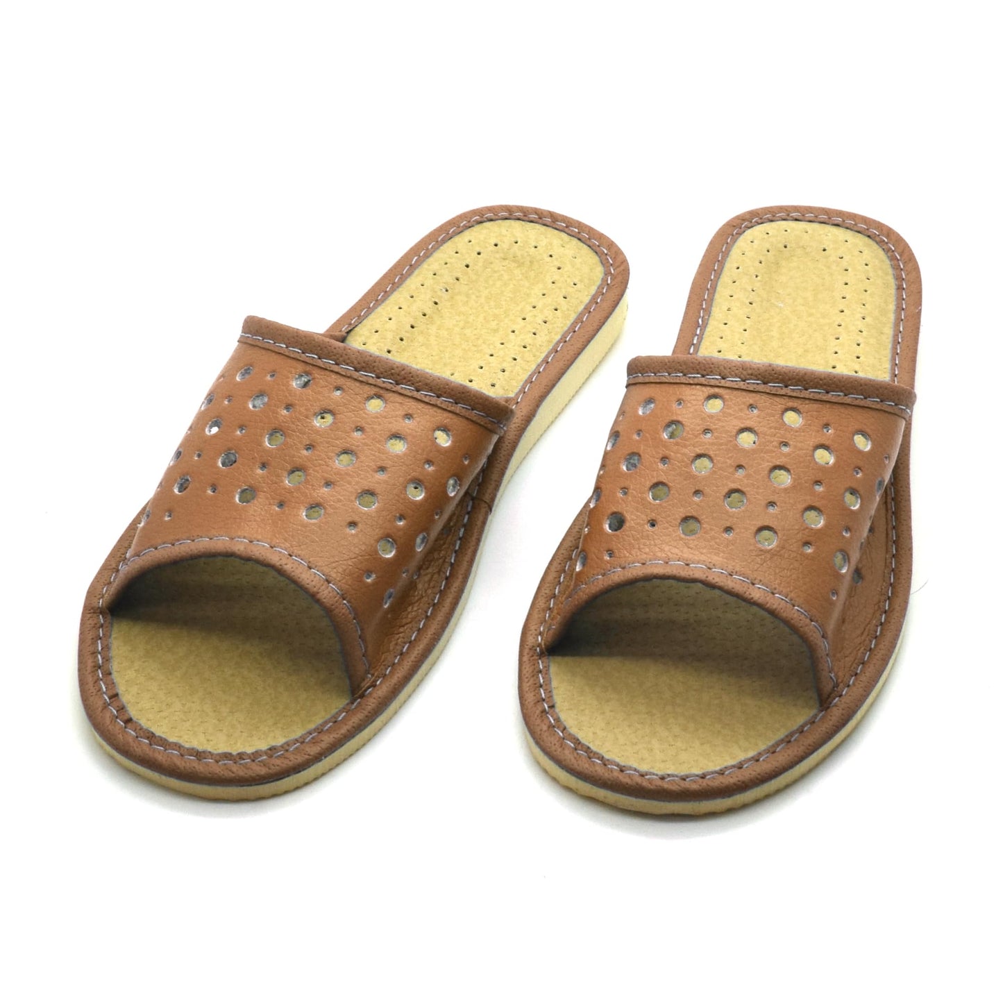 Women's Faux Leather Slippers Shoes, Open Toe Comfortable Slip-On Sandals Mules for Ladies (Brown, Size UK 8)