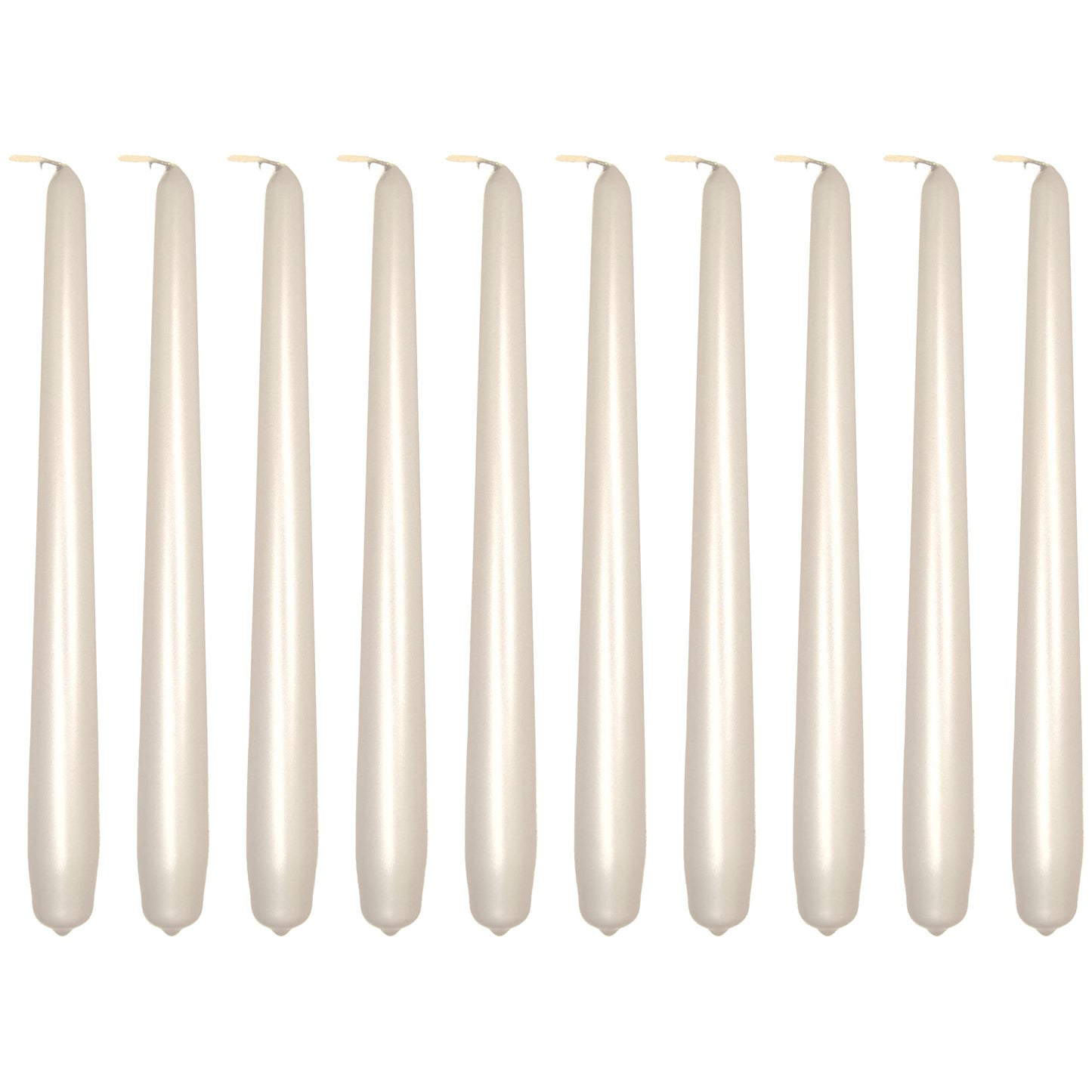 Tapered Dinner Candles, Pack of 10, Unscented, Long Burning Time, 24 cm / 19.45" (Pearl, Metallic)