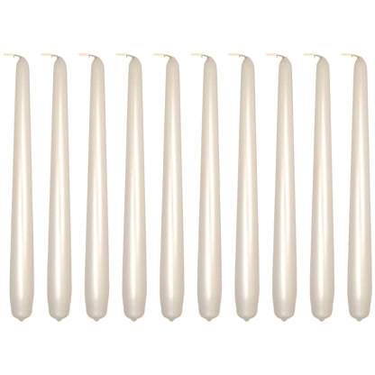 Tapered Dinner Candles, Pack of 10, Unscented, Long Burning Time, 24 cm / 19.45" (Pearl, Metallic)