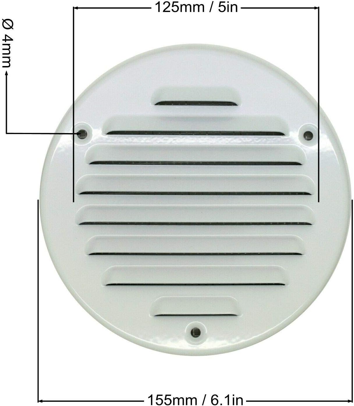 Chrome Louvred Wall Vent Grille with Flyscreen, Fits 125 mm / 5 in Ducts, Round Ventilation Grille with Flat Back