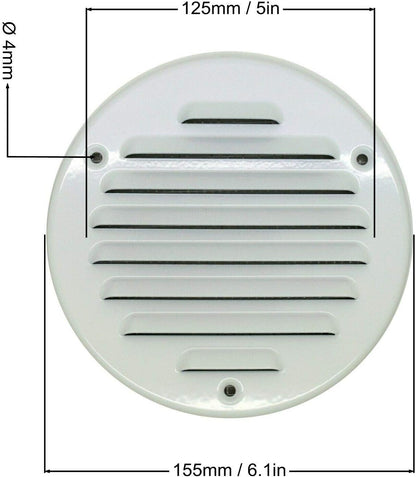 Chrome Louvred Wall Vent Grille with Flyscreen, Fits 125 mm / 5 in Ducts, Round Ventilation Grille with Flat Back
