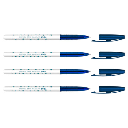 Ballpoint Pens, Smudge Free Ballpoint Pens, Extra Fine Point 0.5 mm, Ideal for School, Office, Everyday Use (Blue, 4 Pens)