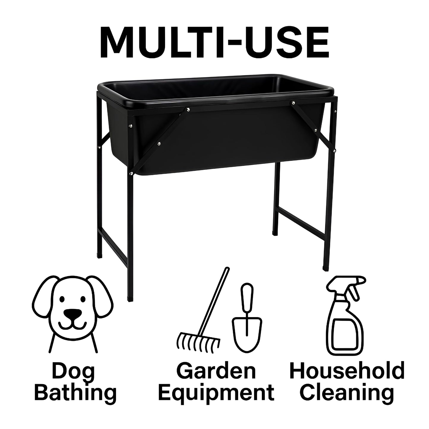 Dog Bath Tub 90L with Metal Stand and Drain Plug - Large Plastic Pet Bath Container with Foldable Raised Frame and Valve