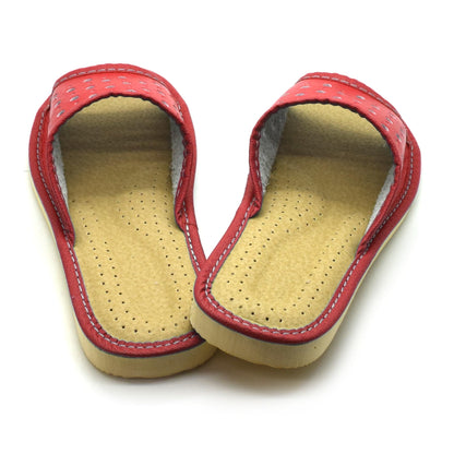 Women's Faux Leather Slippers Shoes, Open Toe Comfortable Slip-On Sandals Mules for Ladies (Red, Size UK 6)
