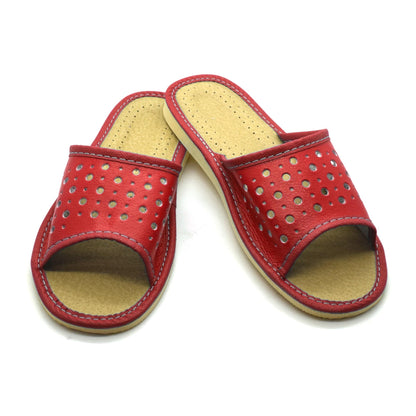 Women's Faux Leather Slippers Shoes, Open Toe Comfortable Slip-On Sandals Mules for Ladies (Red, Size UK 6)