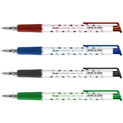 Ballpoint Pens, Retractable Smudge Free Pens, Extra Fine Point 0.5 mm, Ideal for School, Office (Set of 4 Colours, 4 Pens)