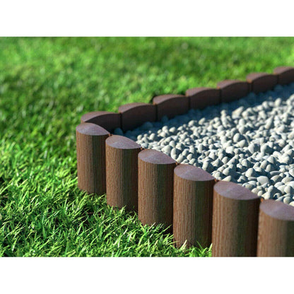 Black Lawn Edging Border Palisade - 2.5 metres / 8.2 ft Long - Garden Fencing with Wood Log Texture and Ground Stakes