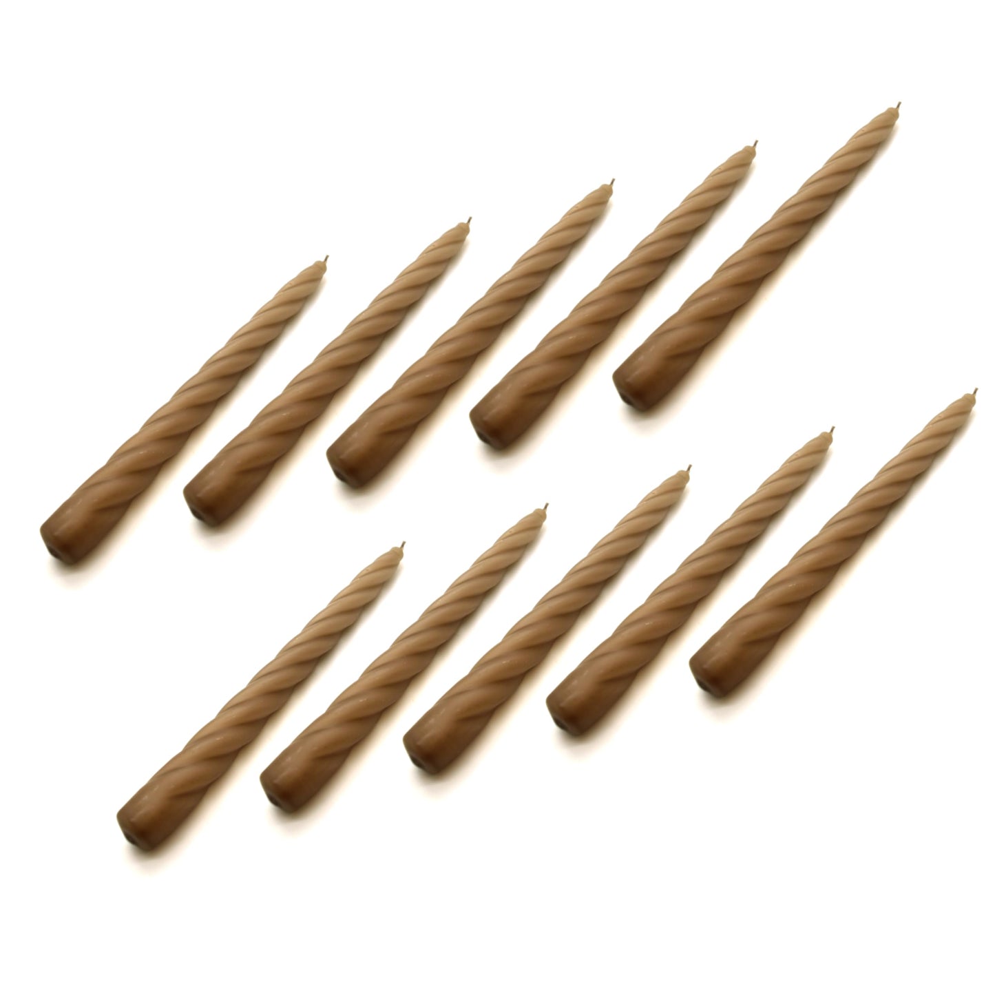 Tapered Dinner Candles, Table Spiral Candles, Pack of 10, Decorative Household Candles, Up to 7 Hours, 23 cm / 9" (Cappuccino)