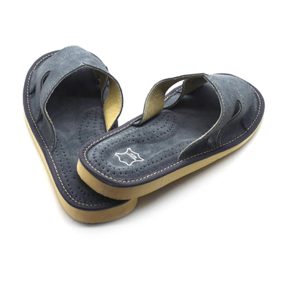 Men's Natural Suede Leather Slippers Shoes, Open Toe Comfortable Slip-On Sandals Mules for Gents (Grey, Size: 6 UK / 40 EU)