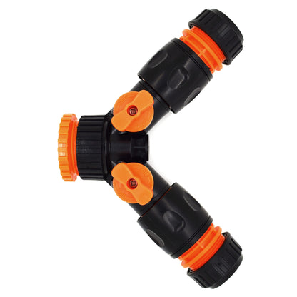 2 Way Garden Tap Connector, Garden Hose Tap Y Splitter Connector with Individual On/Off Valves & 2 Matching Quick Hose Connectors