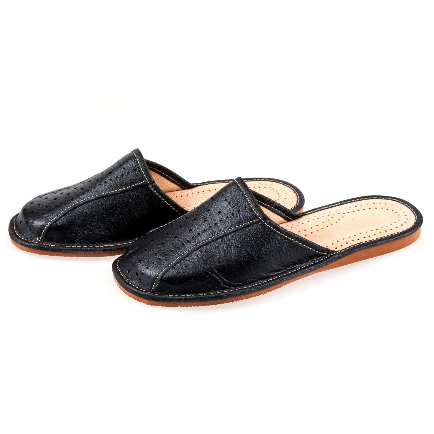 Men's Handmade Leather Slippers 100% Natural Leather (Size UK 7 / EU 41) Black