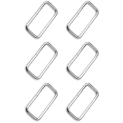 6 Pcs Buckles Set for 25 mm / 1" Webbing Strap, 6 x Rectangular Loops, Metal, Silver, Bag Making, Accessories, Straps, DIY, Crafts