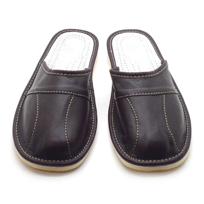 Men's Natural Leather Slippers Shoes, Closed Toe Comfortable Slip-On Sandals Mules for Gents (Dark Brown, Size: 8 UK / 42 EU)