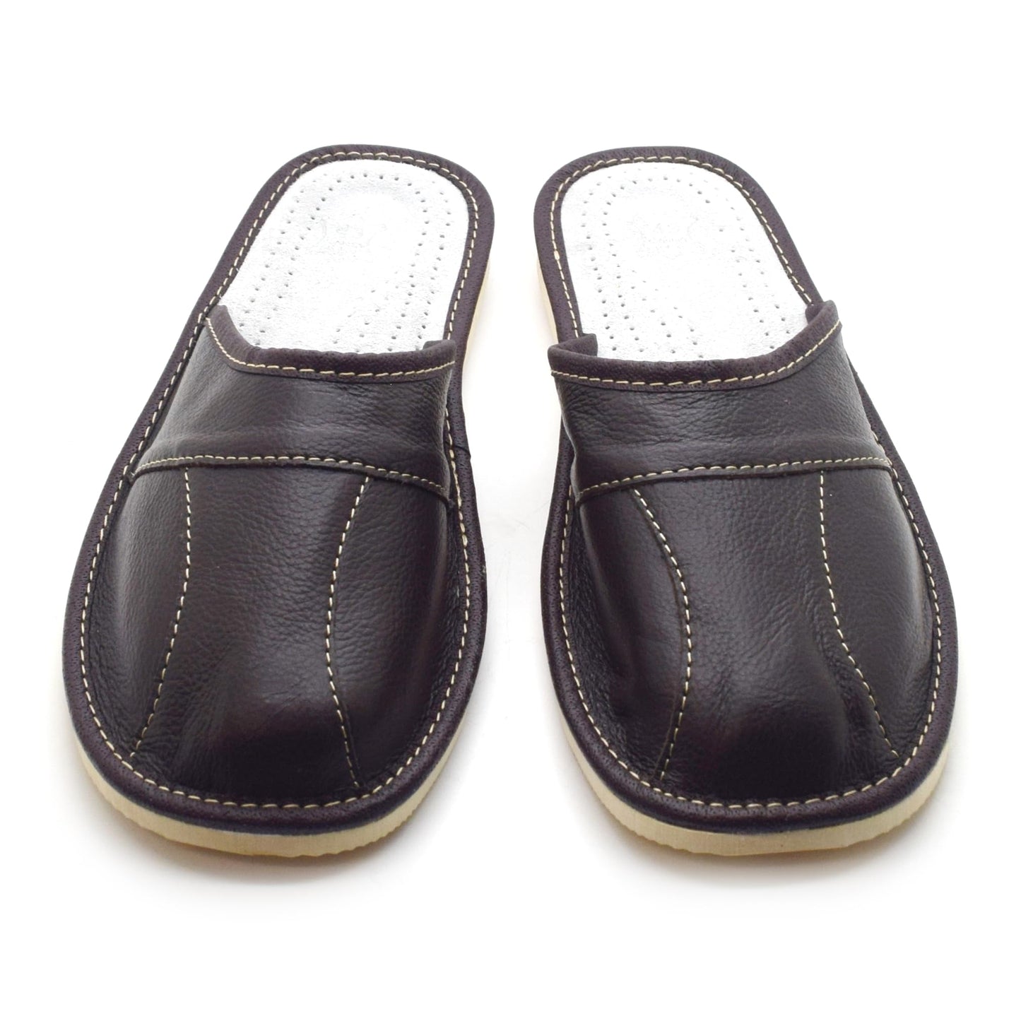 Men's Natural Leather Slippers Shoes, Closed Toe Comfortable Slip-On Sandals Mules for Gents (Dark Brown, Size: 10.5 UK / 45 EU)