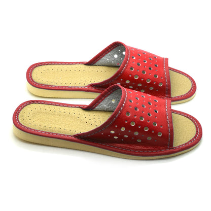 Women's Faux Leather Slippers Shoes, Open Toe Comfortable Slip-On Sandals Mules for Ladies (Red, Size UK 7)