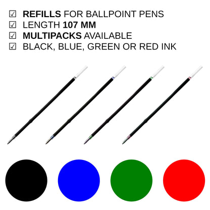 5 Pcs Ballpoint Pen Refills, Length 107 mm, Retractable Pen Refills, Smooth Writing, Smudge Free Ballpoint Pen Refills (Black)