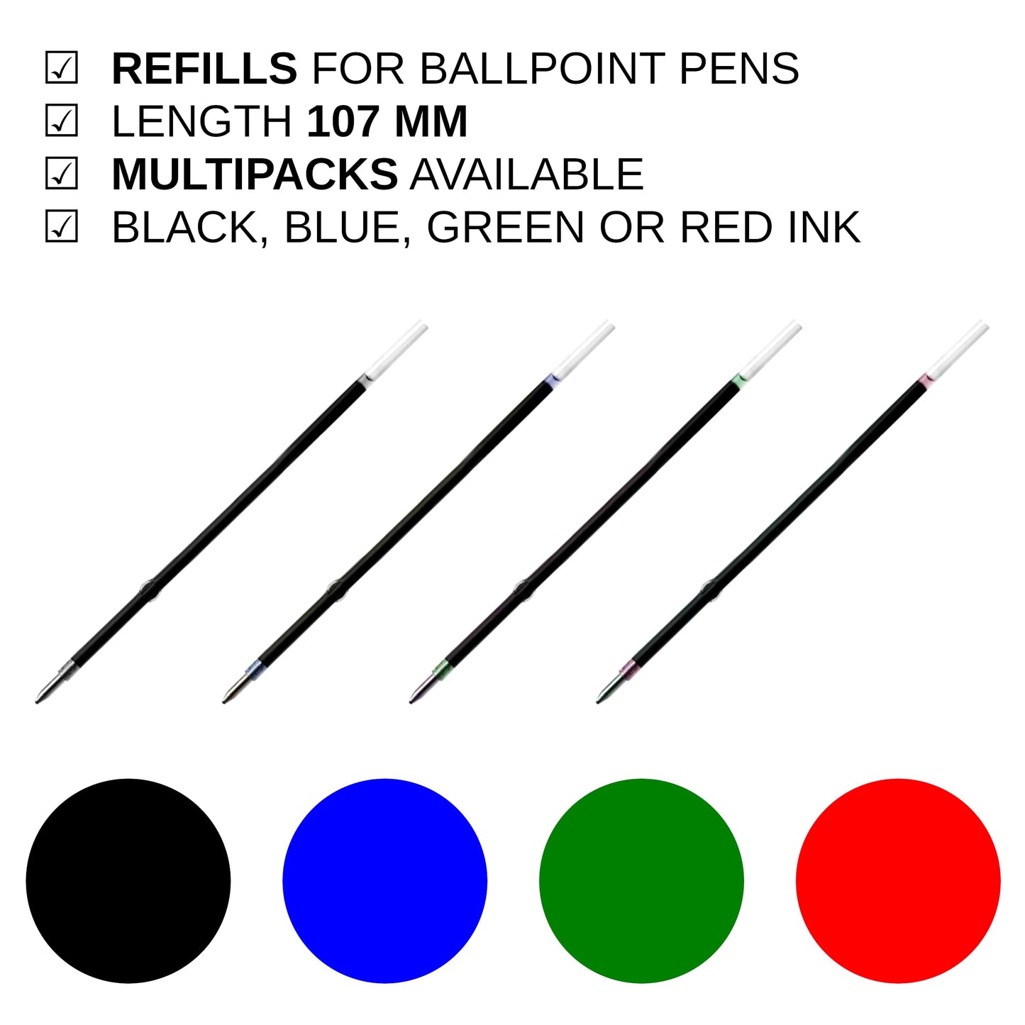 10 Pcs Ballpoint Pen Refills, Length 107 mm, Retractable Pen Refills, Smooth Writing, Smudge Free Ballpoint Pen Refills (Blue)
