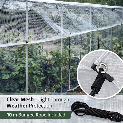 Clear Mesh Tarpaulin 2 x 3 m 100 GSM Waterproof Transparent UV Resistant Poly Mesh Cover, Aluminium Eyelets, 10m Bungee