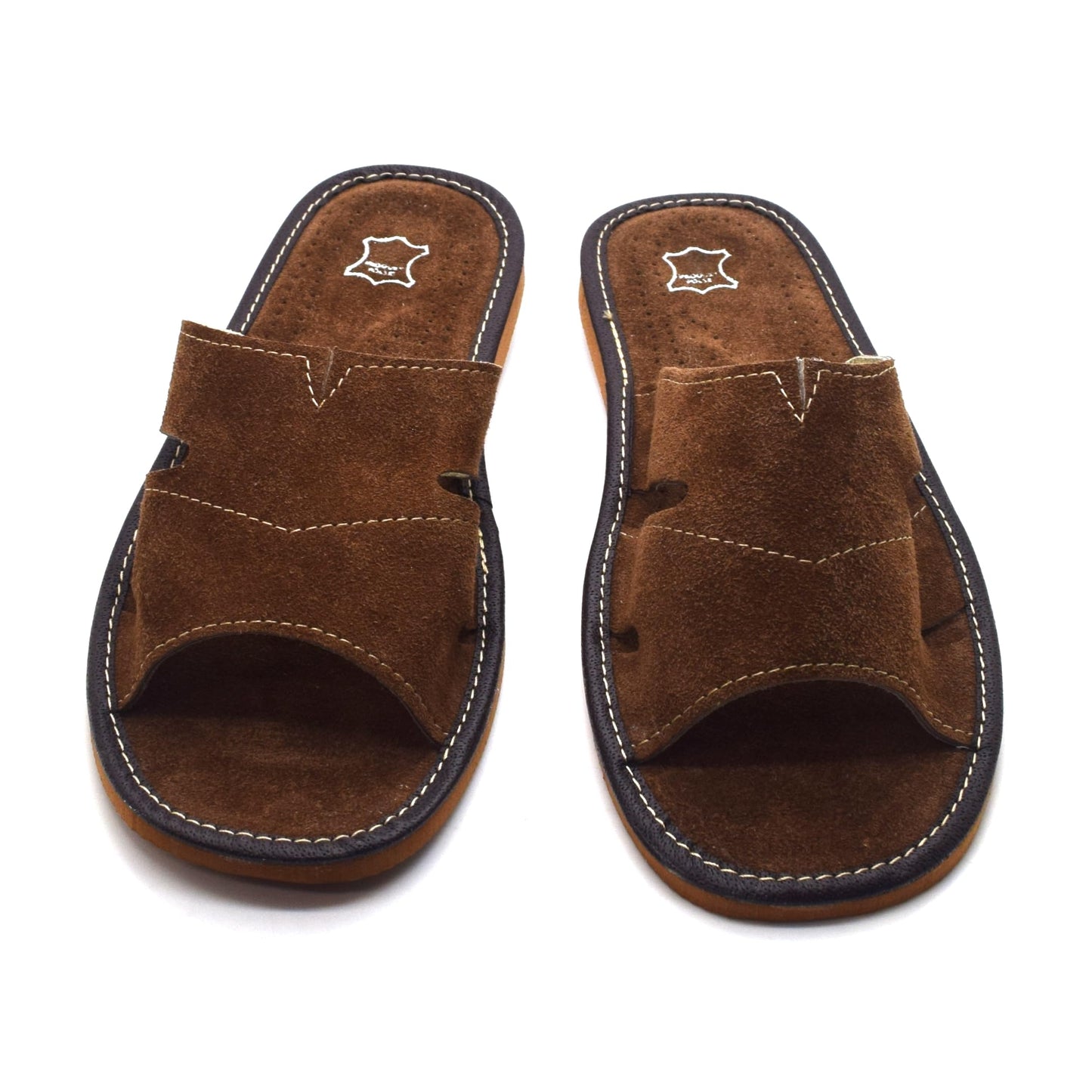 Men's Natural Suede Leather Slippers Shoes, Open Toe Comfortable Slip-On Sandals Mules for Gents (Brown, Size: 8 UK / 42 EU)