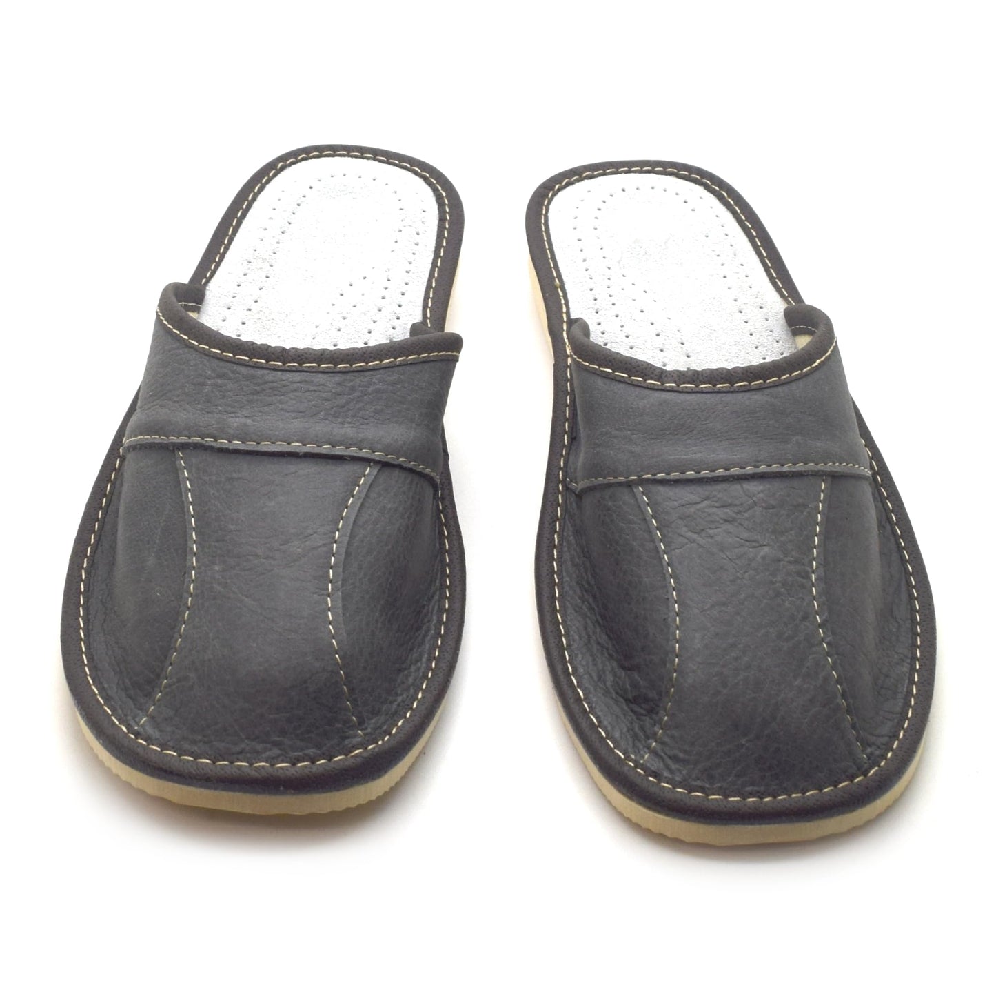 Men's Natural Leather Slippers Shoes, Closed Toe Comfortable Slip-On Sandals Mules for Gents (Graphite Grey, Size: 9 UK / 43 EU)